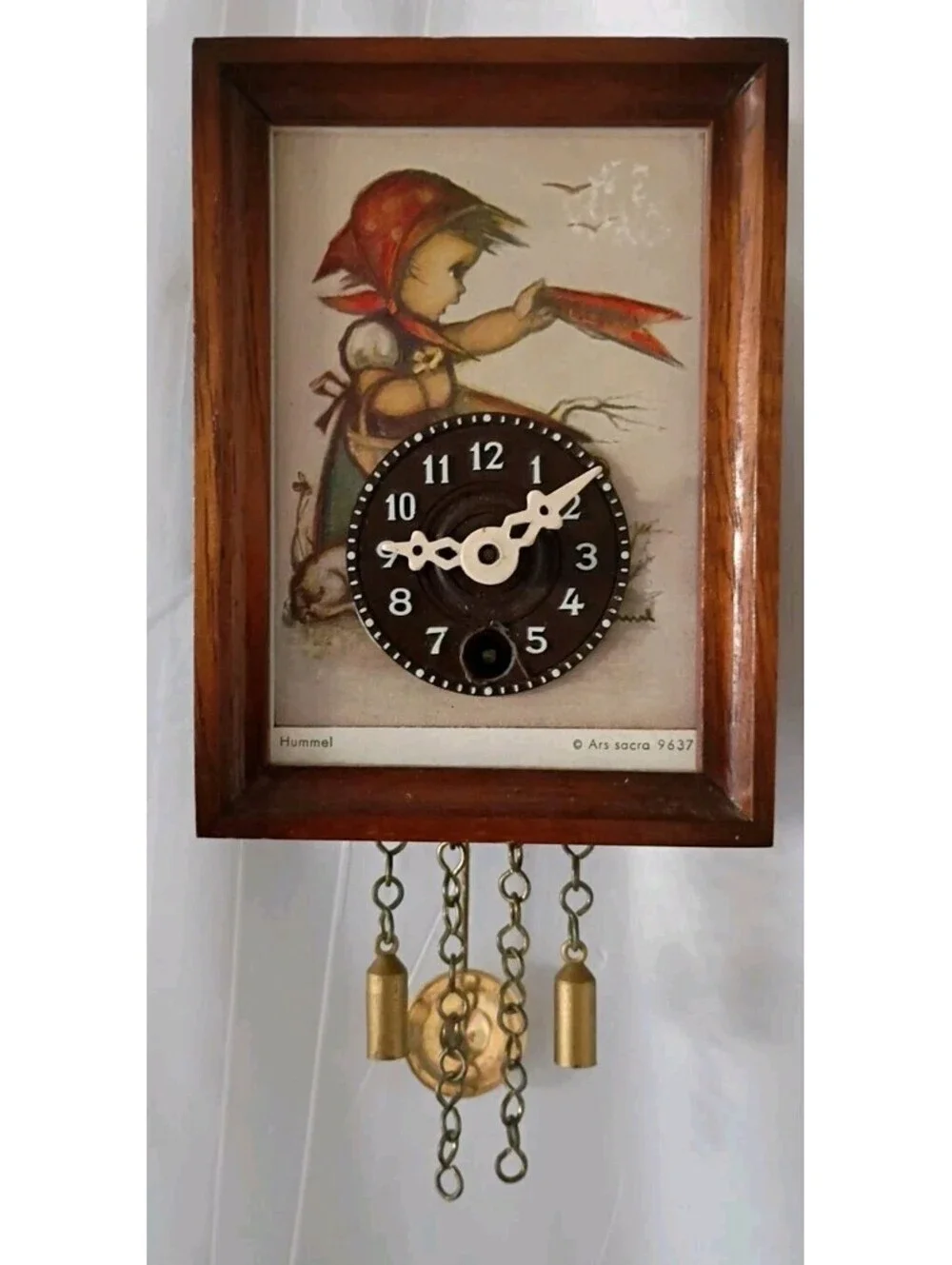 Vtg Miniature Hummel Clock W. Germany Girl  Windy Day Pendulum-No Key Ars Sacra
